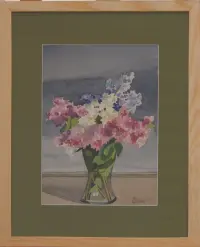 Peinture, aquarelle,  fleurs, vase
