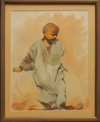 Peinture, aquarelle, Maroc, Enfant, berbère