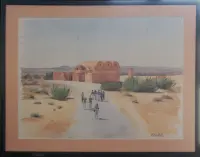 Peinture, aquarelle, Jordanie, désert, Hammam