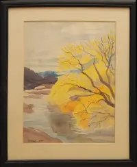 Peinture, aquarelle, Hautes-Alpes, rivière, automne