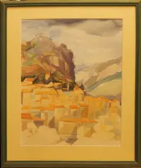 Peinture, aquarelle, Hautes-Alpes, village, Serres