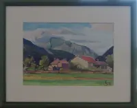 Peinture, aquarelle, Hautes-Alpes, vallée, Montmaur, Maisons