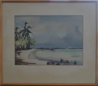 Peinture, aquarelle, Polynésie, plage