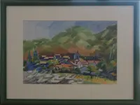 Peinture, aquarelle, Hautes-Alpes, montagnes, Village