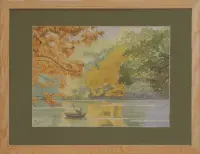Canot sur un étang en automne